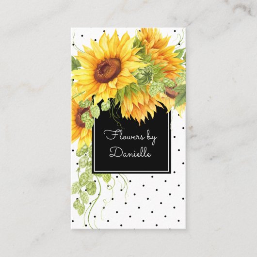 Waterverf Sunflower Bouquet en Polka Dots Visitekaartje (Voorkant)