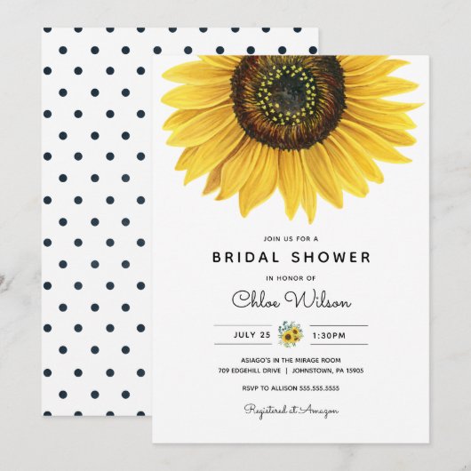 Waterverf Sunflower Bridal Shower Invitation Kaart (Voorkant / Achterkant)
