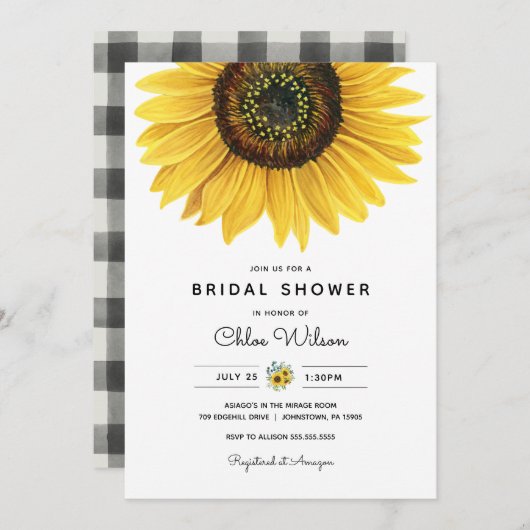 Waterverf Sunflower Bridal Shower Invitation Kaart (Voorkant / Achterkant)