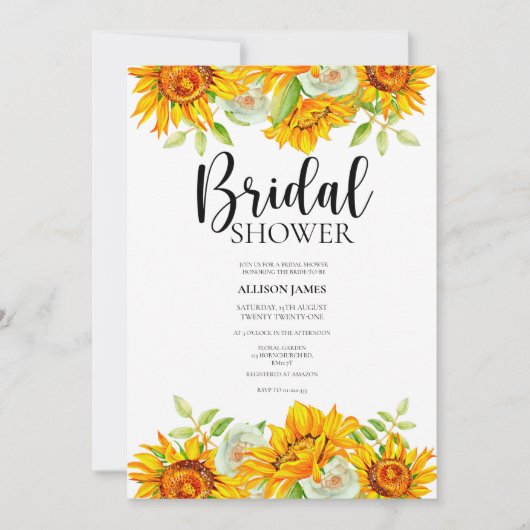 Waterverf Sunflower Bridal Shower Invitation Kaart (Voorkant)