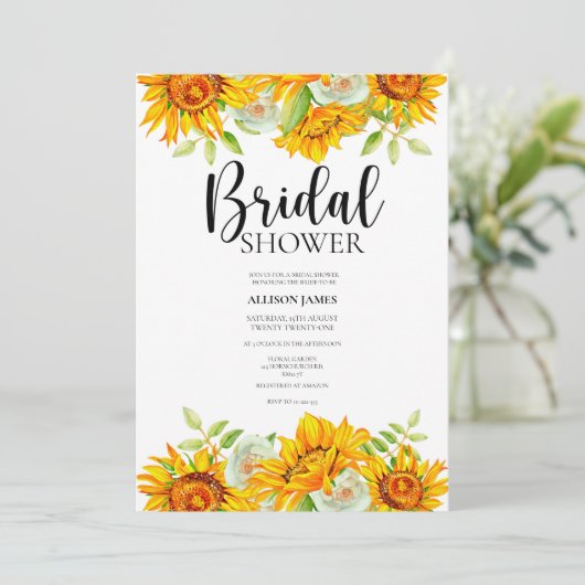 Waterverf Sunflower Bridal Shower Invitation Kaart (Staand voorkant)