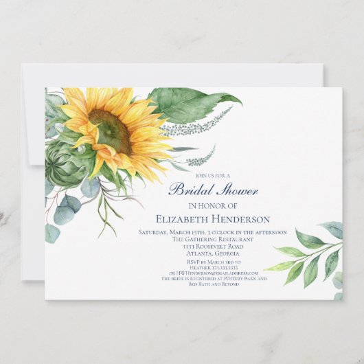 Waterverf Sunflower Bridal Shower Invitation Kaart (Voorkant)