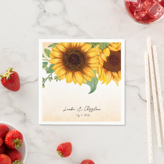 Waterverf Sunflower bruiloft Servet (Insitu)