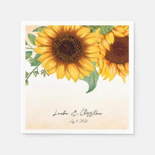 Waterverf Sunflower bruiloft Servet (Voorkant)