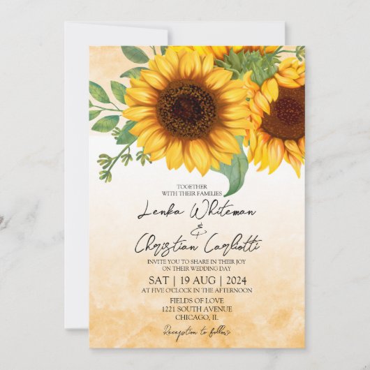 Waterverf Sunflower bruiloft uitnodiging (Voorkant)
