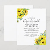 Waterverf Sunflower Budget Bat Mitzvah Uitnodiging (Voorkant / Achterkant)