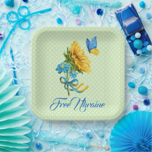 Waterverf Sunflower & Butterfly Ukraine Support Papieren Bordje (Feest)