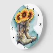 Waterverf Sunflower Cowgirl Boots Grote Klok (Hoek)