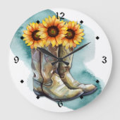 Waterverf Sunflower Cowgirl Boots Grote Klok (Voorkant)
