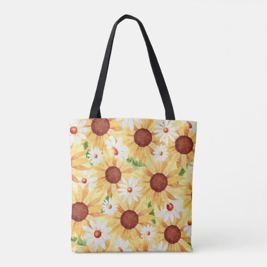 Waterverf Sunflower en Daisy Pattern Tote Bag (Achterkant)