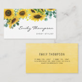 Waterverf Sunflower en Eucalyptus Leaves Script Visitekaartje (Voorkant / Achterkant)