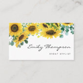 Waterverf Sunflower en Eucalyptus Leaves Script Visitekaartje (Voorkant)