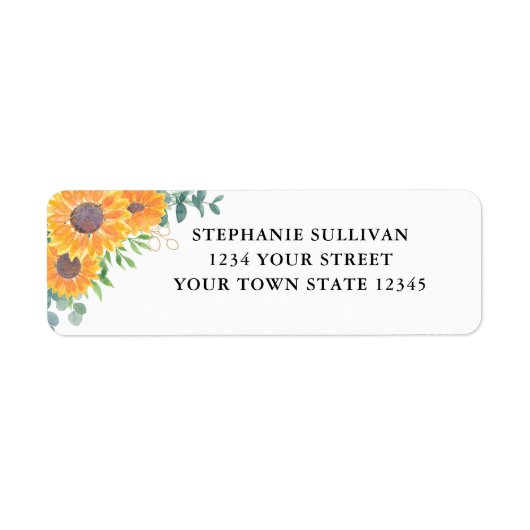 Waterverf Sunflower Eucalyptus Adres Etiket (Voorkant)