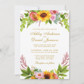 Waterverf Sunflower Floral Gold Wedding Kaart (Voorkant)