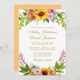 Waterverf Sunflower Floral Gold Wedding Kaart
