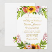 Waterverf Sunflower Floral Wedding Gold Kaart (Voorkant / Achterkant)