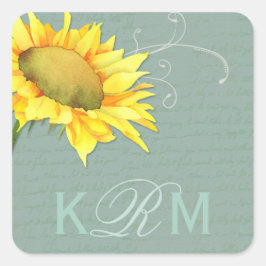 Waterverf Sunflower Grayed Jade Wedding Vierkante Sticker