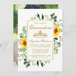 Waterverf Sunflower Greenery Quinceanera Foto Kaart