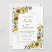 Waterverf Sunflower Greenery Wedding Kaart (Voorkant)