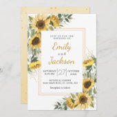 Waterverf Sunflower Greenery Wedding Kaart (Voorkant / Achterkant)