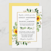 Waterverf Sunflower Greenery Wedding Kaart (Voorkant / Achterkant)