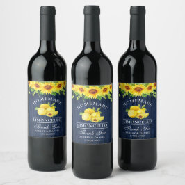 Waterverf Sunflower Limoncello Blue Wood Labels Wijn Etiket