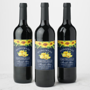 Waterverf Sunflower Limoncello Blue Wood Labels Wijn Etiket