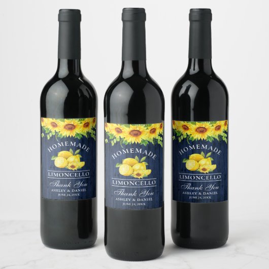 Waterverf Sunflower Limoncello Blue Wood Labels Wijn Etiket (Flessen)