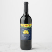 Waterverf Sunflower Limoncello Blue Wood Labels Wijn Etiket (Voorkant)