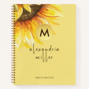 Waterverf Sunflower Monogram Sketchbook Notitieboek