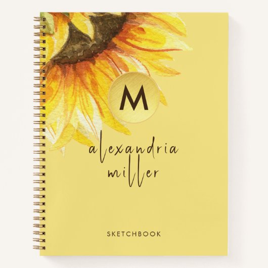 Waterverf Sunflower Monogram Sketchbook Notitieboek (Voorkant)