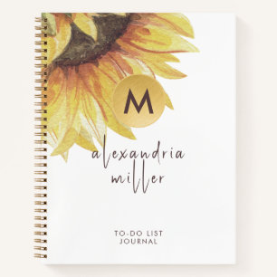 Waterverf Sunflower Monogram To-Do List Journal Notitieboek
