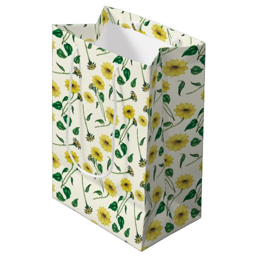 Waterverf Sunflower Pattern Gift Bag Medium Cadeauzakje (Voorkant Gekanteld)