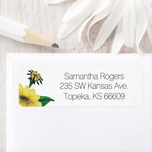 Waterverf Sunflower Return-adreslabels Etiket (Insitu)