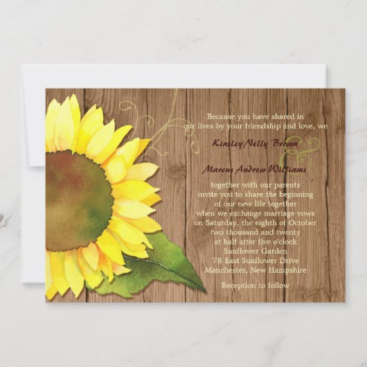 Waterverf Sunflower Rural Wedding Kaart (Voorkant)