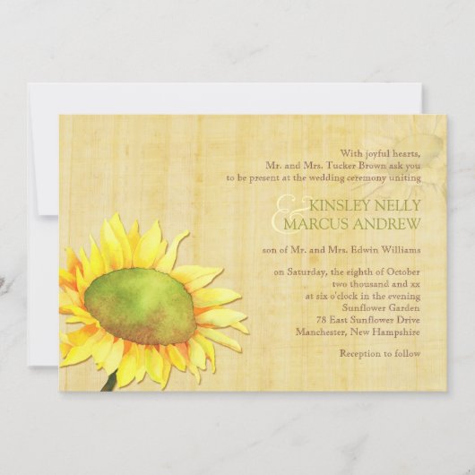 Waterverf Sunflower Rural Wedding Kaart (Voorkant)