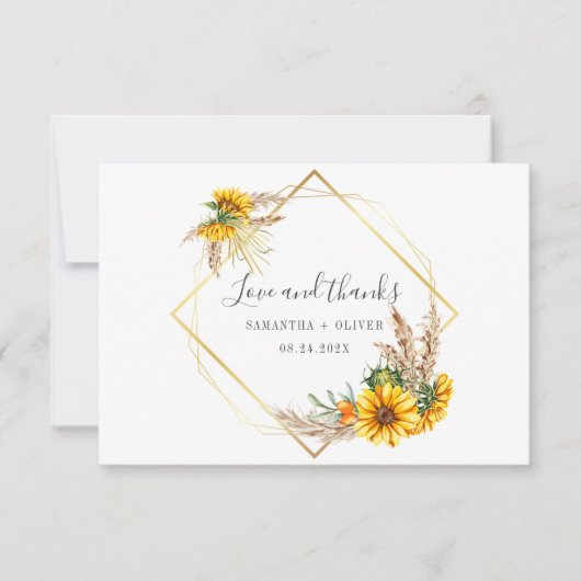 Waterverf Sunflower Rustic Wedding Bedankkaart (Voorkant)