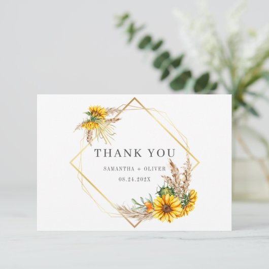 Waterverf Sunflower Rustic Wedding Bedankkaart (Staand voorkant)