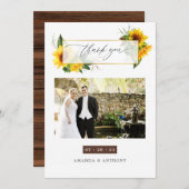 Waterverf Sunflower Rustic Wedding Foto Bedankkaart (Voorkant / Achterkant)