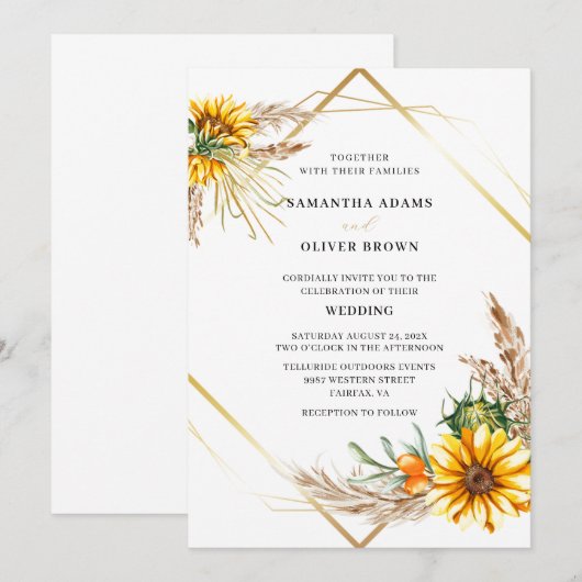 Waterverf Sunflower Rustic Wedding Kaart (Voorkant / Achterkant)