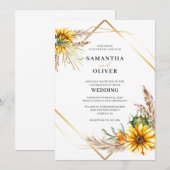 Waterverf Sunflower Rustic Wedding Kaart (Voorkant / Achterkant)