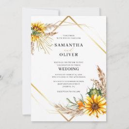 Waterverf Sunflower Rustic Wedding Kaart