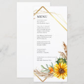 Waterverf Sunflower Rustic Wedding Menu (Voorkant / Achterkant)