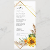 Waterverf Sunflower Rustic Wedding Menu (Voorkant)