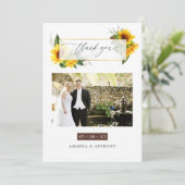Waterverf Sunflower Rustic Wedding Photo Collage Bedankkaart (Staand voorkant)