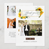 Waterverf Sunflower Rustic Wedding Photo Collage Bedankkaart (Voorkant / Achterkant)