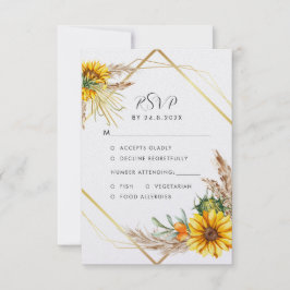 Waterverf Sunflower Rustic Wedding RSVP Kaartje
