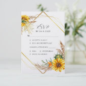 Waterverf Sunflower Rustic Wedding RSVP Kaartje (Staand voorkant)