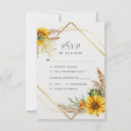 Waterverf Sunflower Rustic Wedding RSVP Kaartje