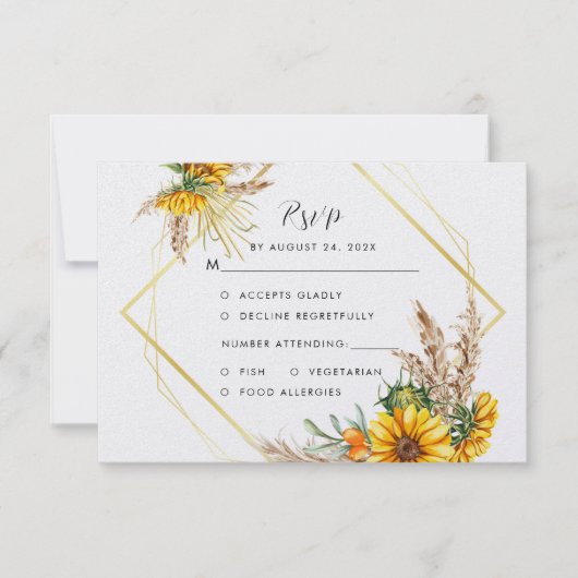 Waterverf Sunflower Rustic Wedding RSVP Kaartje (Voorkant)